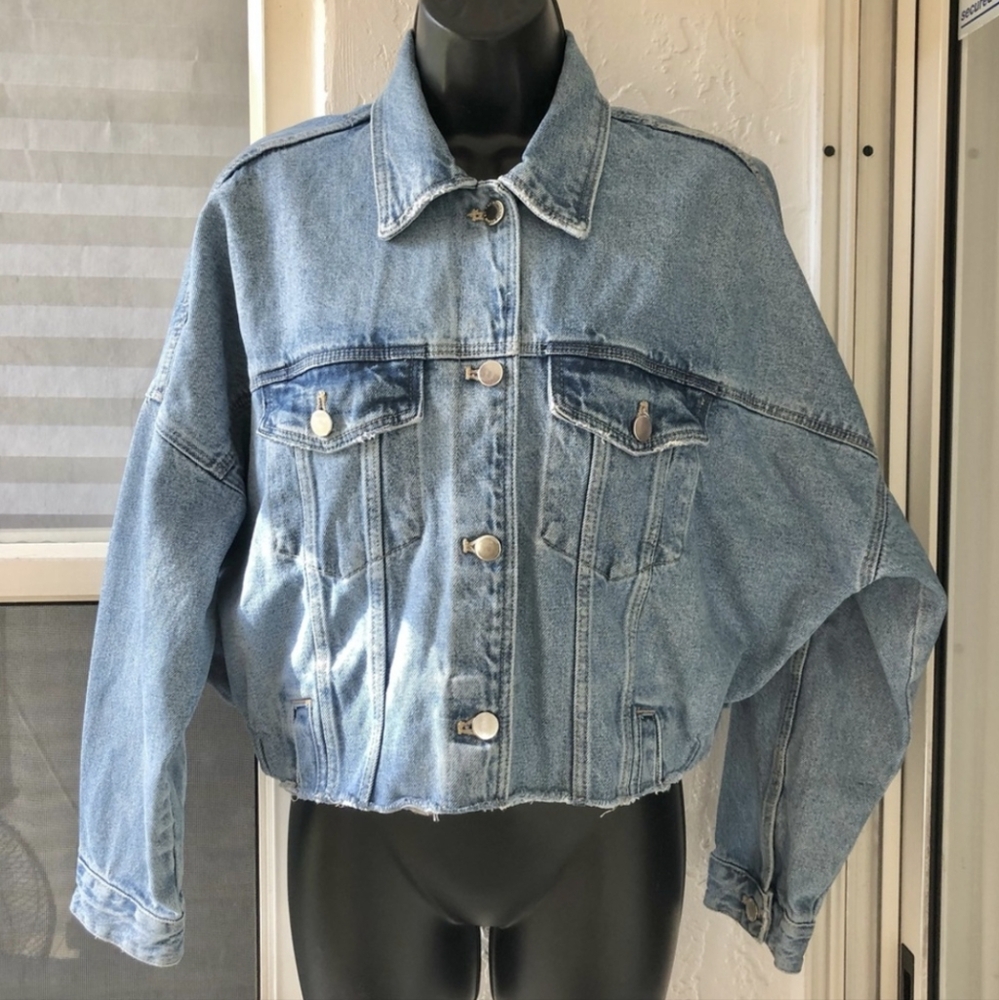 Zara cropped frayed denim jacket